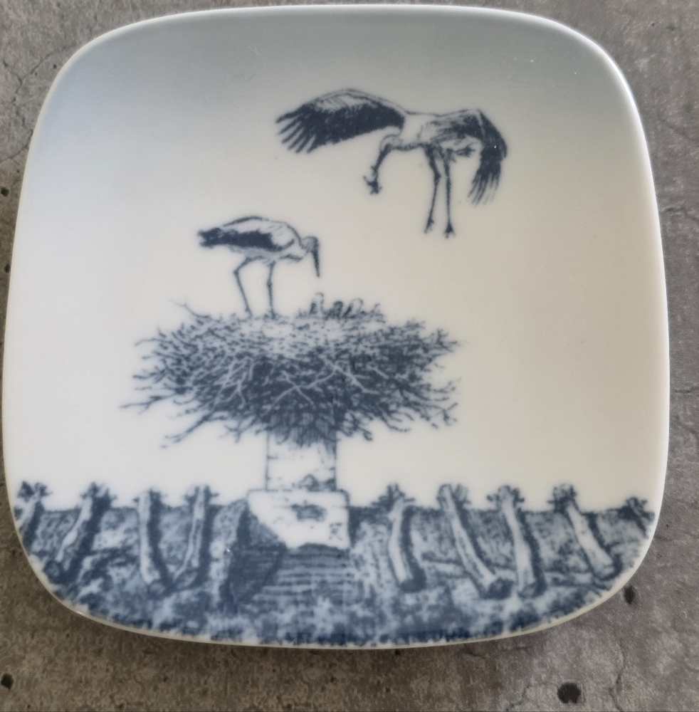 Bing & Grøndahl (B&G) square porcelain collector plate/stork's nest/Danish